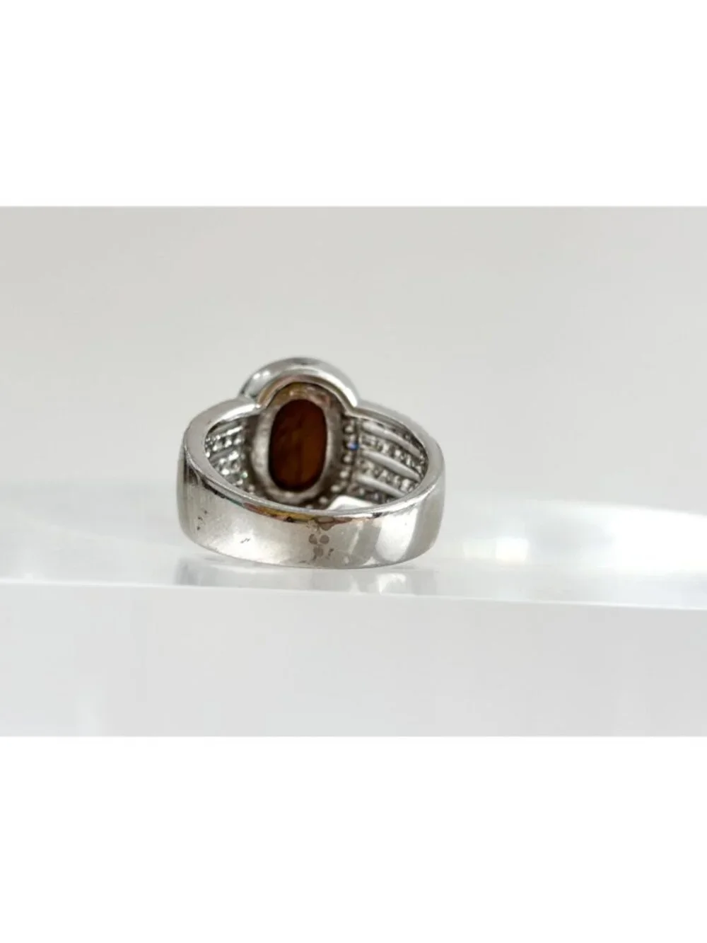 Genuine Tiger's Eye Gemstone Open Shank Sterling Silver 925 Vintage Ring - sz 8